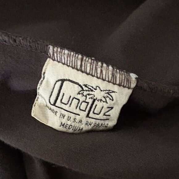 LUNA LUZ Brown Drape Shoulder DRESS Sz M MADE IN USA Cotton Blend T17 - Picture 8 of 8